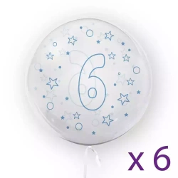 Balony z cyfrą "6" (6 sztuk), gwiazdki niebieskie