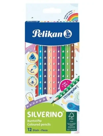 Kredki Silverino trójkątne 12 kolorów - PELIKAN