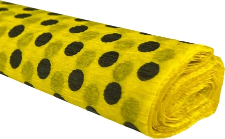 Paczka Bibuła marszczona 50x200 kropki czarne na żółtym 10 rolek - TYMOS