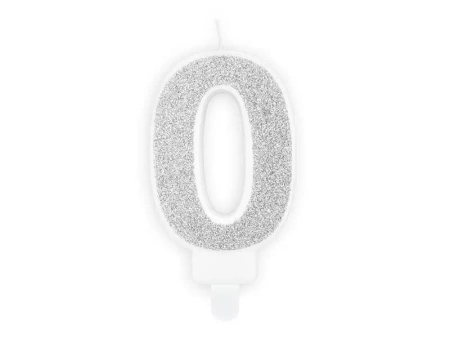 Świeczka urodzinowa 0 srebrna 7cm - PartyDeco