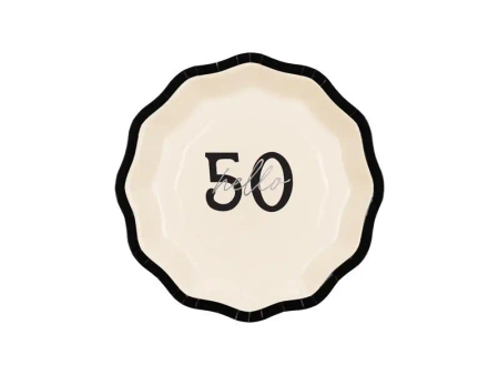 Talerzyki papierowe Hello 50 18cm 6szt - PartyDeco