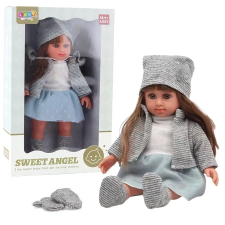 Lalka w niebieskiej sukience 36,5cm - Leantoys