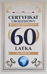 Karnet Certyfikat Urodzinowy 60 urodziny męskie - YEKU