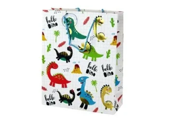 Torba prezentowa w kratkę Dinozaury 32x26 x10cm - Leantoys