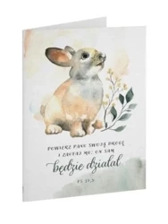 Kartka składana - owierz Panu - Zajączek - Szaron
