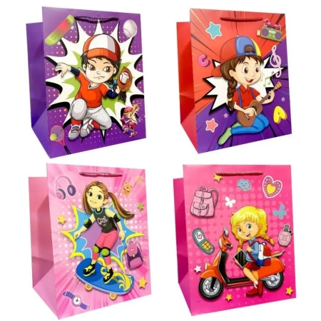 Torebka prezentowa dziecięca M szerokie dno mix - Ju-Piter