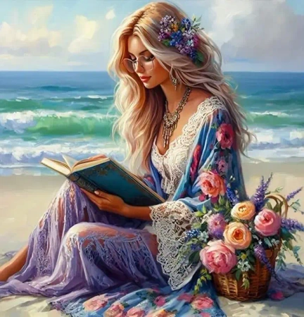 Diamentowa Mozaika Kobieta czytająca na wybrzeżu NO-2001851 - Norimpex