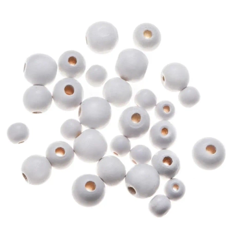 Drewniane koraliki, kulki białe 30szt - Dalprint dpCraft