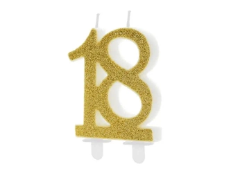 Świeczka urodzinowa 18 złota 7.5cm - PartyDeco