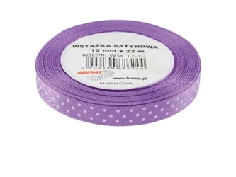 Wstążka satynowa w kropki fioletowa 12mmx22m - Brewis