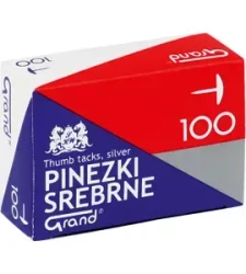 Pinezki biurowe Srebrne Grand S100 100 szt. pudełko A 10