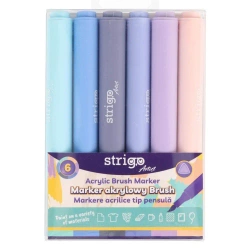 Strigo. Markery akrylowe trójkątne 6 kolorów. Końcówka Brush. Zestaw 4 - Strigo