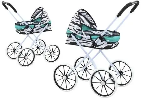Wózek dla lalek duże koła składany zebra turkusowy - Leantoys