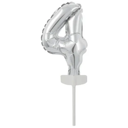 Balon foliowy mini cyfra 4 srebrna 8x12cm - Amscan