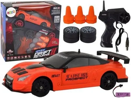 Autko sportowe R/C 1:24 wymienne koła pomarańczowe - Leantoys