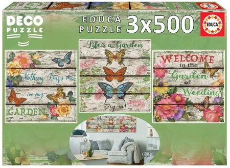 Puzzle 3x500 Kwiaty i Motyle 109639 - Educa