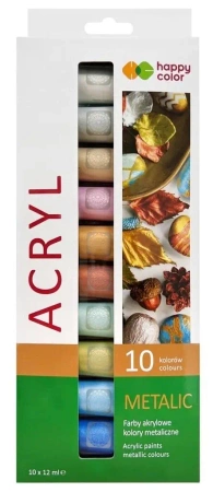 Farba akrylowa 12 ml 10 kol metaliczne HAPPY COLOR - GDD