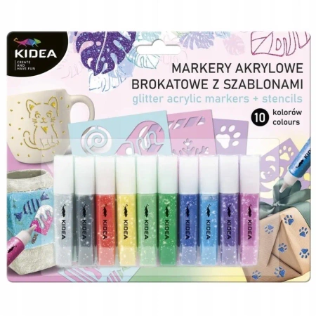 Markery akrylowe brokatowe 10 kolorów KIDEA - DERFORM
