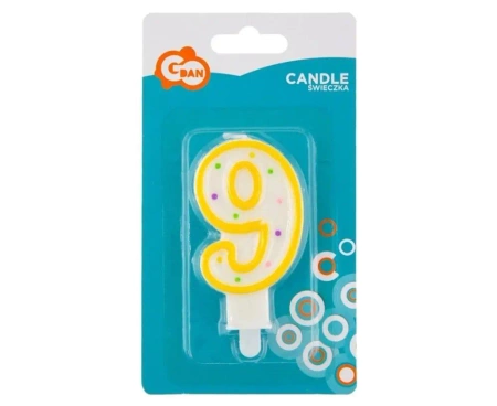 Świeczka cyfra 9 z kropeczkami 7.5cm - Godan