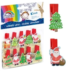 Ozdoby drewniane spinacz Mikołaj/choinka BN 10 szt. FIORELLO GR-WD699