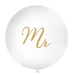 Balon Mr 1m biały - PartyDeco