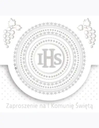 Zaproszenie kwadrat ZKW 120x120 Komunia zest. 57191 Dziecięce - Chłopiec, Dziewczynka, Grafika, Religia, Srebrne, Tłoczenie - POL-MAK