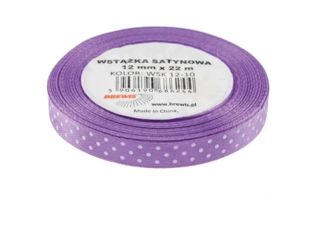 Wstążka satynowa w kropki fioletowa 12mmx22m - Brewis