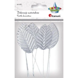 Liście materiałowe na druciku 10szt srebrne - Titanum
