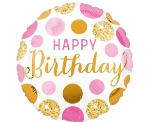 Balon foliowy Pink and gold Happy Birthday 46cm - Anagram