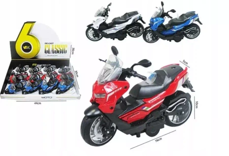 SKUTER SPORTOWY 1:10 MODEL PLASTIK/METAL ŚWIATŁO DŹWIĘK NAPĘD 14 CM
