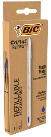 Długopis Cristal Re'new Metal niebieski + 2 wkłady - BIC