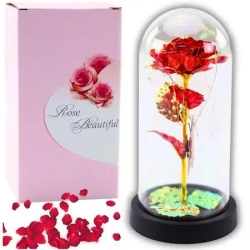 Wieczna róża w szkle oświetlenie LED motylek czerw - Leantoys