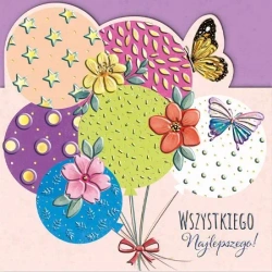Karnet KW wycinany Urodziny - Balony z motylami - Henry