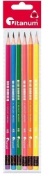 Ołówek z gumką trójkątny HB neonowy 6szt - Titanum