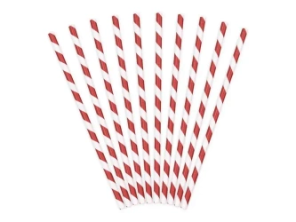 Słomki papierowe czerwone 19,5cm 10szt - PartyDeco