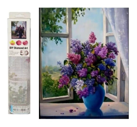 Mozaika diamentowa bzy w wazonie w oknie M45527