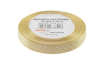 Wstążka satynowa w kropki beżowa 12mmx22m - Brewis