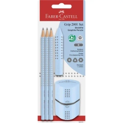 Ołówek 3szt + gumka + temperówka Grip błękitny - Faber Castell