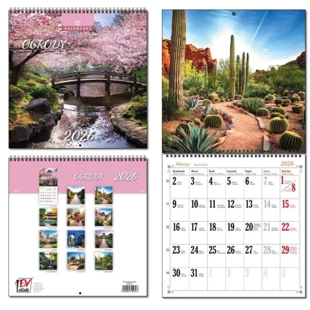 Kalendarz 2026 30x60 13 planszowy Ogrody - EV-Corp