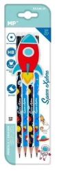 Ołówek sześciokątny HB z dodatk. gumką Kosmos 4szt - MP Main Paper