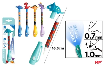 Długopis Szpiegowski UV z podwójną końcówką 0.7/1.0mm Dinozaury 1szt.mix - MP Main Paper