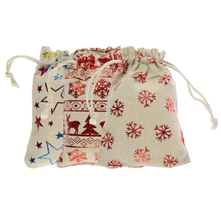 Jutowe worki na prezenty z nadrukiem 3szt - Arpex
