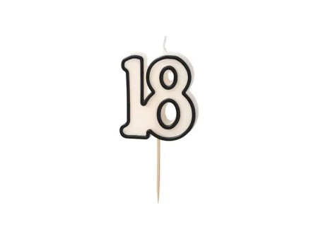 Świeczka urodzinowa 18 biało-czarny 5,5cm - PartyDeco