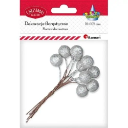 Drucik z kulką 15mm srebrną brokatową 10szt - Titanum