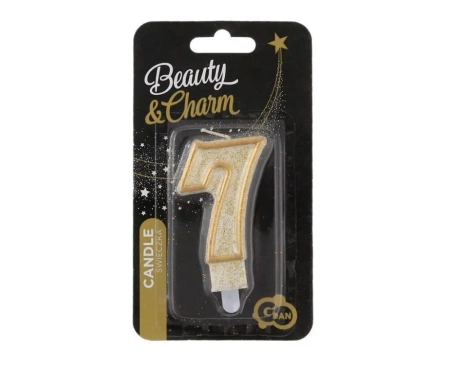 Świeczka cyfra 7 urodziny, złoty kontur - Godan