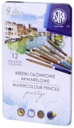 Kredki akwarelowe z drewna cedrowego prestige Astra w metalowym pudełku 12 kolorów - ASTRA art-pap