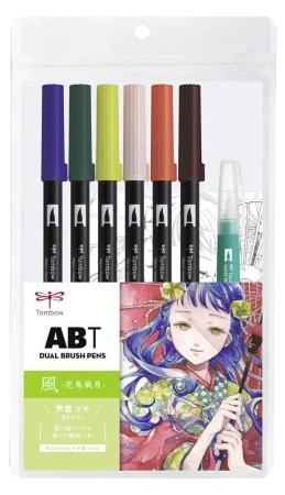 Zestaw Manga Wind 6 x ABT + wodny pędzel - Tombow