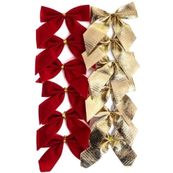 Kokardki dekoracyjne czerwone, złote 12szt - Dalprint dpCraft
