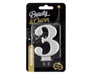Świeczka B&C 3 metalik srebrna 8,0cm - Godan