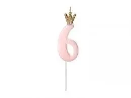 Świeczka urodzinowa 6 jasny różowy 9,5cm - PartyDeco